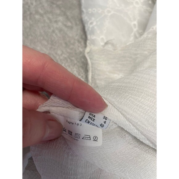 Pinko Sz 4 SMALL Puff Sleeve Lace  Sheer Delicate White Blouse Balletcore Soft - Picture 9 of 9